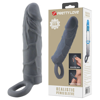 Prelungitor realist din silicon Pretty Love pentru barbati - manson penis cu efect de marire, negru